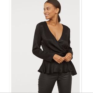 NWT Patterned Jacquard Weave Peplum Wrap Blouse